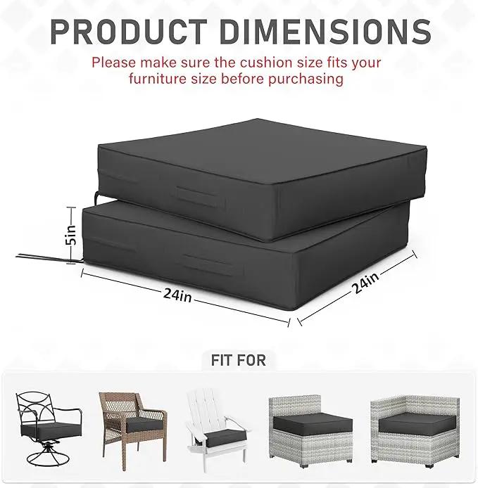 Patio Chair Cushions 24 X 24 X 5 Inch Waterproof Outdoor Seat Cushions for Patio Furniture, Outdoor Sofa Couch Pads with Ties & Handle, Set of 2, Grey by GreenHaven Gardens