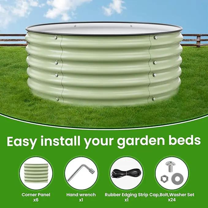 Round Raised Garden Bed Kit, 3.5x3.5x1.4Ft Outdoor Zinc-Aluminum-Magnesium Metal Flower Beds Stainless Steel Patio Ground Planter for Planting Vegetables (Light Green) by GreenHaven Gardens