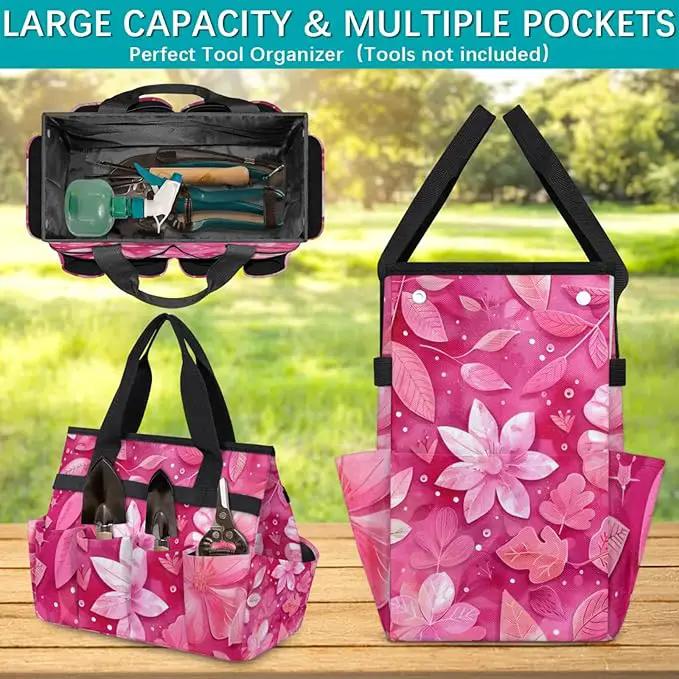 Rose Red flower Gardening Tool Bag,Heavy Duty Garden Tote Bag,Portable Oxford Gardening Storage Basket Organizer Handbag with Pockets Handle,Hand Tools Gifts for Outdoor Garden Lawn by GreenHaven Gardens