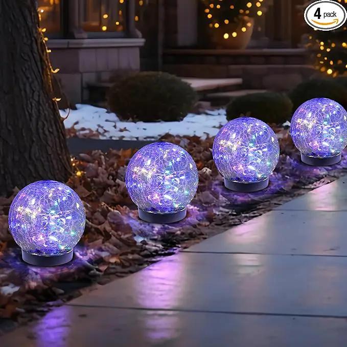 Solar Globe Lights Outdoor Waterproof-Solar Balls-Solar Garden Lights-Solar Orbs for Outside 4 Pack Cracked Glass Ball for Lawn Patio Yard Backyard Decorations, DS-XBQ-1-1-1 by GreenHaven Gardens