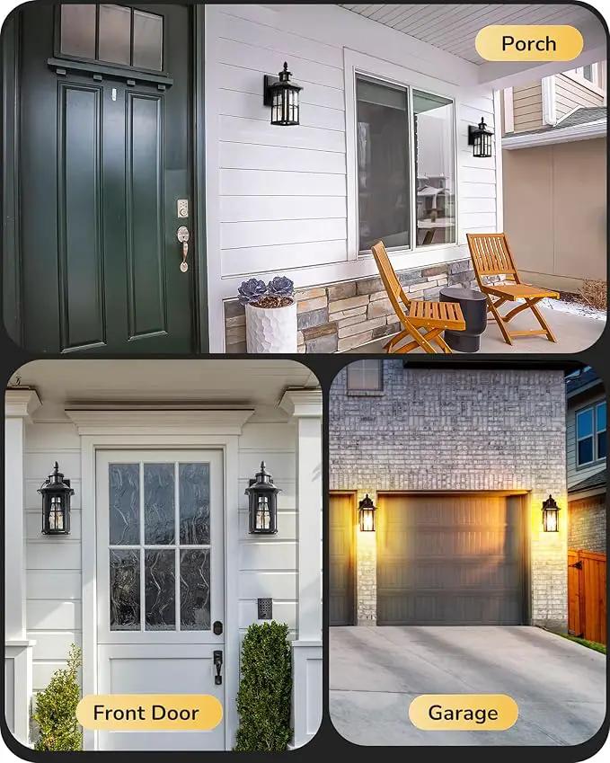 EDISHINE Motion Sensor Outdoor Wall Light, Dusk to Dawn Front Porch Light Fixture, Outdoor Wall Sconce with Clear Glass, Black Exterior Wall Lantern for Door, Garage, Patio, House by GreenHaven Gardens