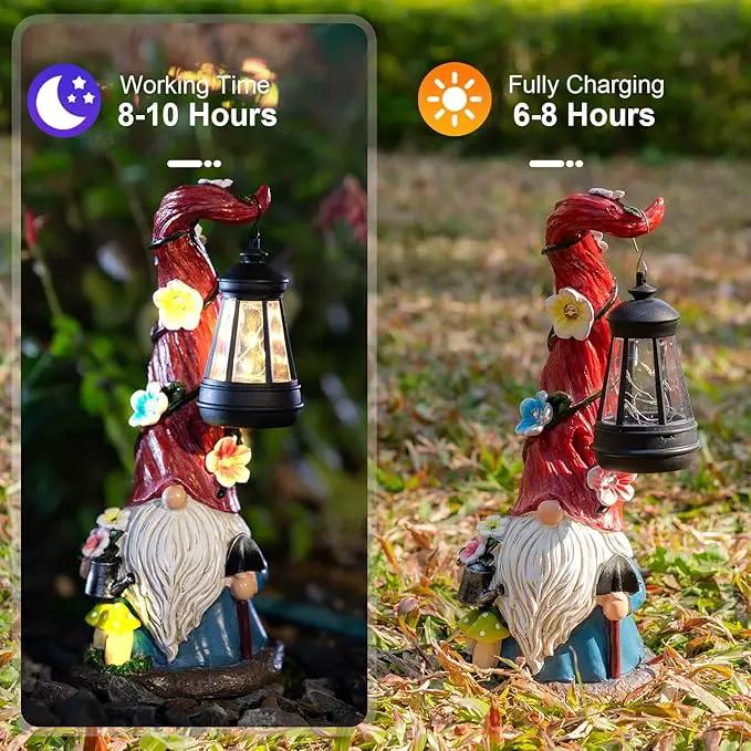 Solar Garden Statue Gnomes Figurine Lights, Dwarf Gardener with Long Hat Hanging Lantern, Outdoor Yard Decorations for Patio Porch Home, Garden Gifts for Women Mum by GreenHaven Gardens