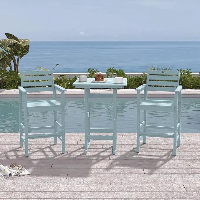 Tall Adirondack Chairs Set of 4, HDPE Wood Balcony Adirondack Chairs Set with Heart Cutout Design, Weather-Resistant Bar Height Furniture for Deck, Porch, Pool (Light Blue) by GreenHaven Gardens