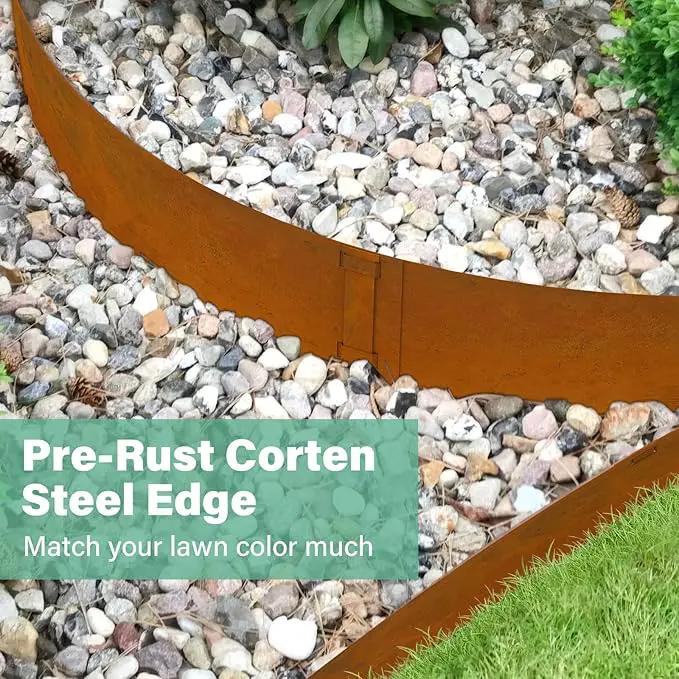 Co rten Steel Landscape Edging 12 Inch Tall 6 Packs, Pre-Rusted Metal Garden Edging, Hammer in Landscape Edging with 6 Clips and a Pair of Gloves, Steel Edging for Landscaping, Lawn Rusty by GreenHaven Gardens