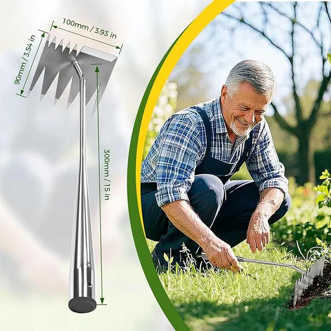 2025 Upgraded Weed Puller Tool,Portable Garden Weed Rake Uprooting Weeding Tool with Handle,6 Tooth Manganese Steel Manual Weeder Remover Tool for Gardening Backyard Farm Planting & Weeding by GreenHaven Gardens