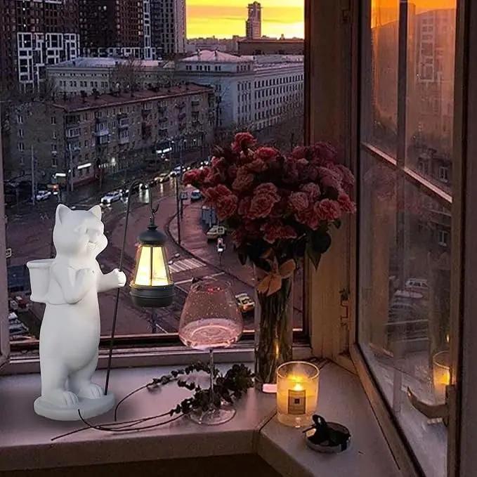 Solar Powered Garden Resin Statue Lights, 10 Inch Waterproof Outdoor Animal Cute Cat Figurine Lights, Suitable for Patios, Balconies, Lawns, Courtyards, Etc (Basket) by GreenHaven Gardens