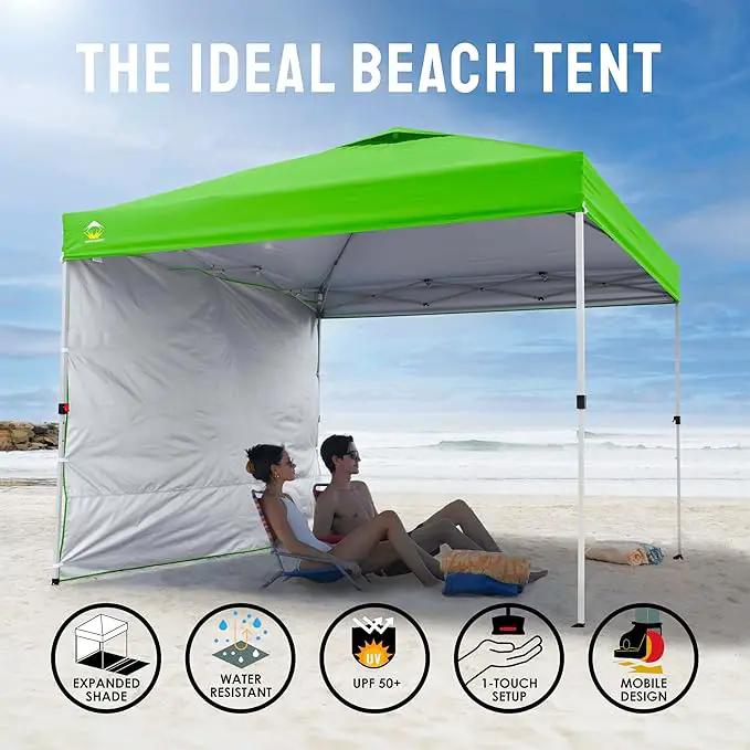 CROWN SHADES 10x10 Pop Up Canopy with 1 Side Wall - Beach Tent with One Push Setup - Outdoor Sun Shade for Events, Parties, Camping - Gazebo with STO-N-Go Cover Bag (Green) by GreenHaven Gardens