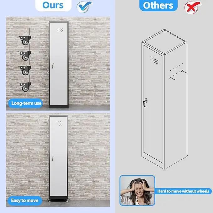 72''H Metal Broom Closet Storage Cabinet with Wheels & Pegboards, Mops Broom Closet Organizer with Locking Door & Hanging Rod,Cleaning Tool Garage Cabinet,Assembly Required,Black White by GreenHaven Gardens