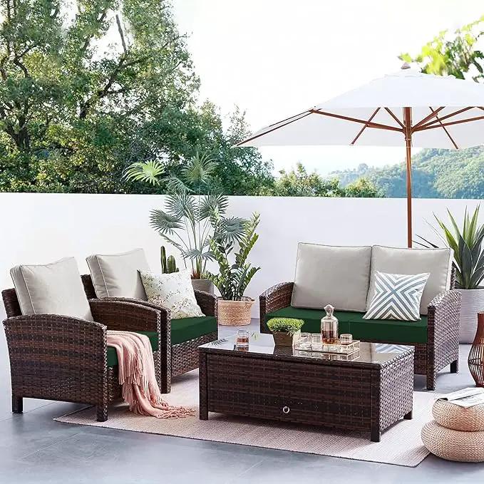 Favoyard Patio Chair Cushions 22 x 22 x 3 Inch Waterproof Outdoor Seat Cushions for Patio Furniture 3-Year Color Fastness Garden Sofa Couch Chair Pads with Handle & Adjustable Straps Set of 2, Green by GreenHaven Gardens