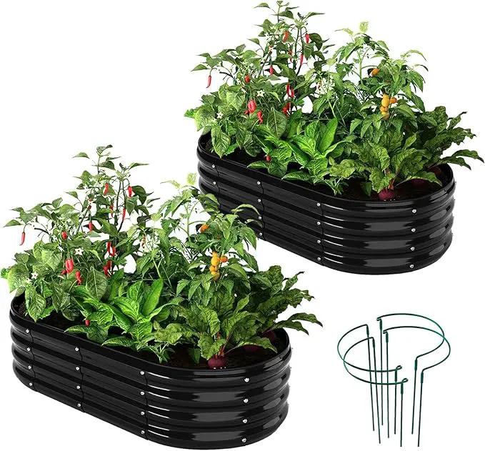 Galvanized Metal Planter Raised Garden Bed Kit for Gardening Outdoor，4x2x1ft 2 Planter Grow Garden Box Raised Flower Bed，Long Vegetable Clearance Herb Raised Garden Beds for Gardening Black by GreenHaven Gardens