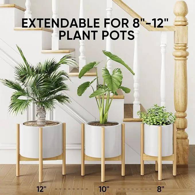 MUDEELA 2 Pack Adjustable Plant Stand Indoor, Bamboo Plant Stand 8 to 12 Inches, Single Floor Plant Stand for Indoor Plants, Natural Planter Stand for Indoor Plants, Pot Plant Not Included by GreenHaven Gardens