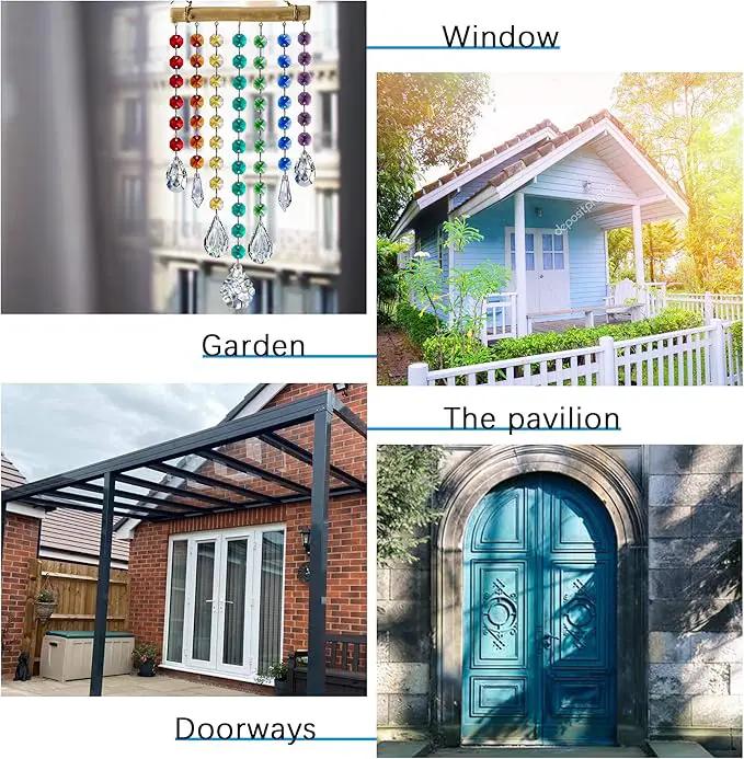 Hanging Crystal Prism Suncatcher Window Garden Decoration Ornament Rainbow Glass Beads Chain Pendant Crystal Wind Chimes by GreenHaven Gardens