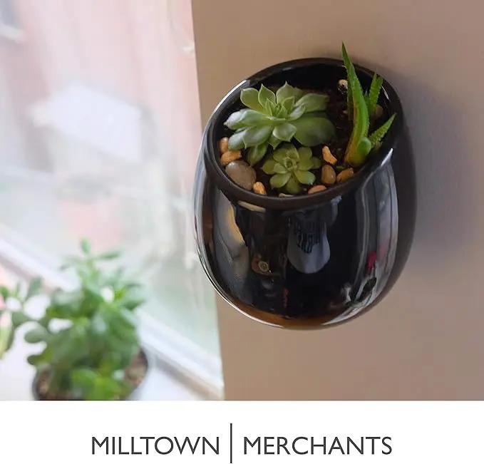 Milltown Merchants Succulent Wall Planter - Black Ceramic Mounted Vase - Plant Pot for Living Wall (1 Pack/Modern/Black) by GreenHaven Gardens