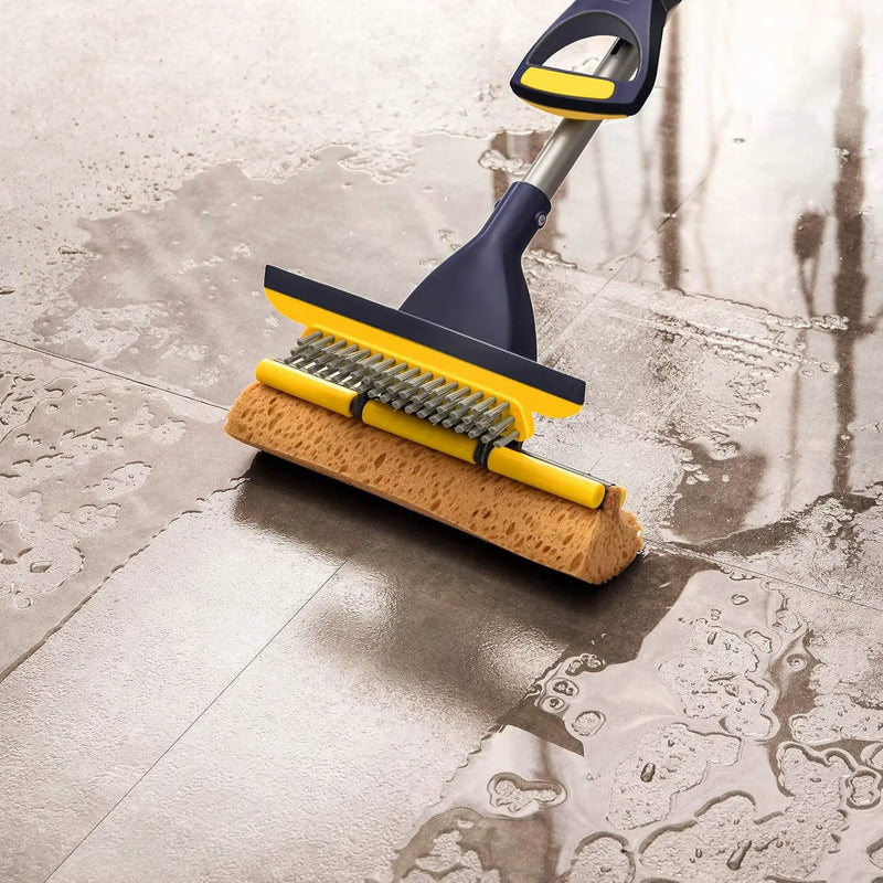 Yocada Sponge Mop Home Commercial Use Tile Floor Bathroom Garage Cleaning Total 3 Sponge Heads Squeegee and Extendable Telescopic Long Handle 42.5 to 52 Inches Easily Dry Wringing Only 3 Heads by GreenHaven Gardens