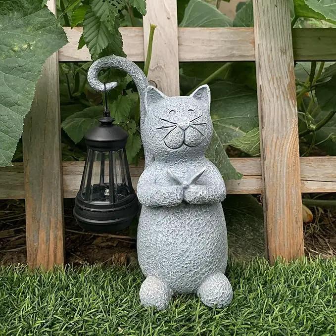 Cat Garden Statue Solar Lights Outdoor-Resin Cat Figurine for Garden Patio Balcony Porch Yard Decor, Halloween Decorations, Birthday Gifts for Women Mom Grandma, Cat Lover Housewarming Gifts by GreenHaven Gardens