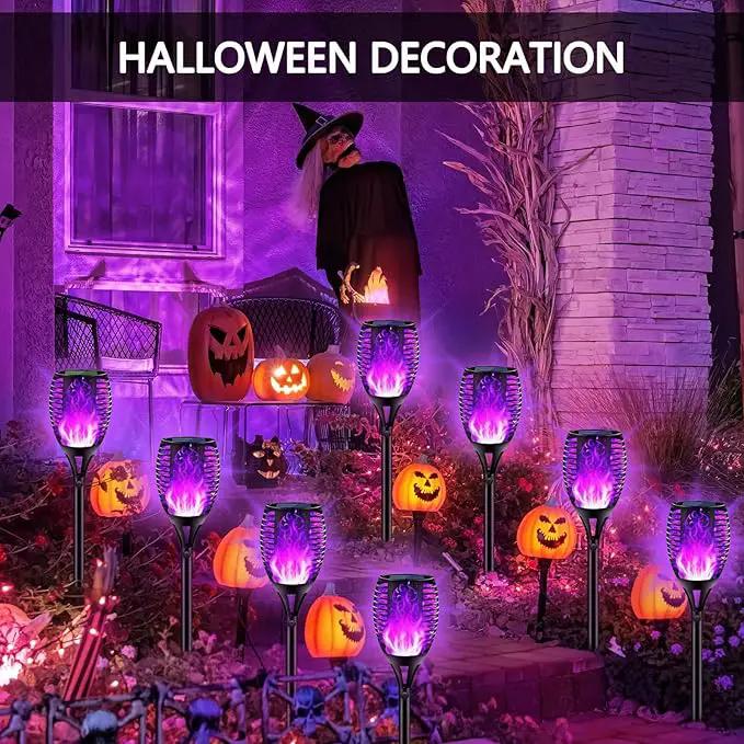 4PCs Halloween Solar Torch Lights Outdoor, 43in 96 LED, Waterproof Landscape Garden Pathway Light with Purple Vivid Dancing Flickering Flames, Auto On/Off Dusk to Dawn for Halloween Lights Decoration by GreenHaven Gardens
