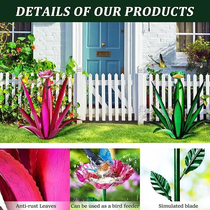 [2024 Upgraded] Large Metal Agave Yard Art, Tequila Rustic Sculpture, Hand Painted Metal Agave Plants with Bird Feeder, Garden Sculpture Statue Outdoor Decor (Green) by GreenHaven Gardens