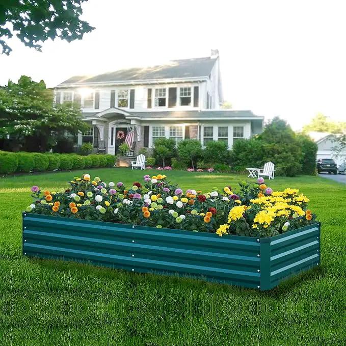 Raised Garden Bed Green, 8x4x1FT Garden box Outdoor for Gardening Vegetables Flower, Garden Raised Planter Box Large, Metal Raised Bed by GreenHaven Gardens