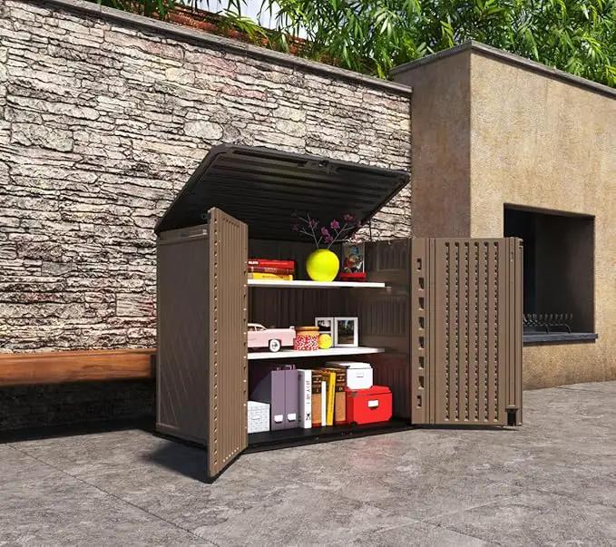 Horizontal Resin Storage Shed, 34 Horizontal Cu.ft Outdoor Storage Cabinet Waterproof for Garden/Backyard/Home/Pool, Lockable(34 Cu.ft-Brown) by GreenHaven Gardens