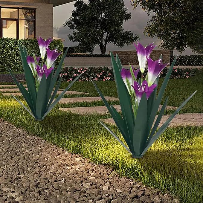 Homight Metal Agave Plant Outdoor Decoration Outdoor Garden Decoration Lily Mexican Yard Art Plant Garden Agave Lily Decorative Garden Gift… (2 Big Purple Lilies) by GreenHaven Gardens