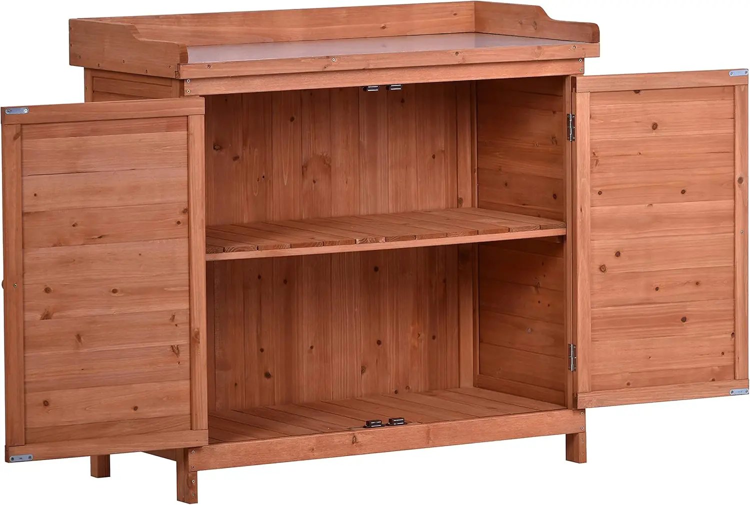 Merax Outdoor 39" Potting Bench Table, Rustic Garden Wood Workstation, Storage Cabinet with 2-Tier Shelves and Side Hook, Orange by GreenHaven Gardens