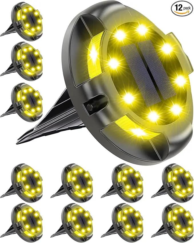 Biling Solar Ground Lights - 12 Pack Uplight & Sidelight, Waterproof Outdoor Lights for Yard, Driveway, Garden, Poolside (Warm White) by GreenHaven Gardens
