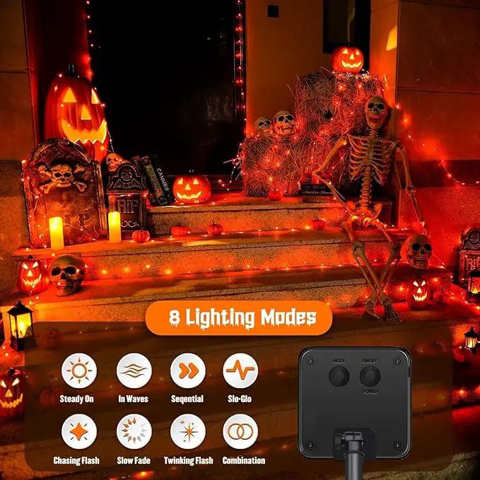 JMEXSUSS 2 Pack Orange Solar Halloween Lights, 66ft 200 LED Solar Fairy Lights Outdoor, Waterproof Solar String Lights for Tree Patio Garden Halloween Thanksgiving Decorations by GreenHaven Gardens