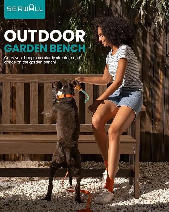 SERWALL Outdoor Bench, HDPE Outdoor Benches Weatherproof, 2-Person Garden Bench with 660 lbs Weight Capacity, Patio Benches for Outdoors, Garden, Porch, Backyard and Park, Brown, 6 Pack by GreenHaven Gardens