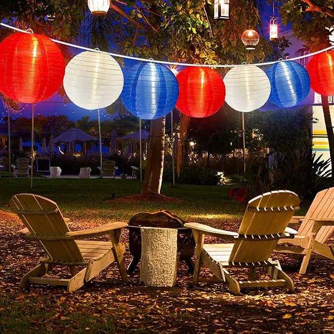 25FT Red White Blue Lantern String Lights Plug in, Large Lantern 4th of July Decor Lights with 10 G40 LED Bulbs, Chinese Hanging Outdoor Patio Lanterns for Independence Day Memorial Patriotic Party by GreenHaven Gardens