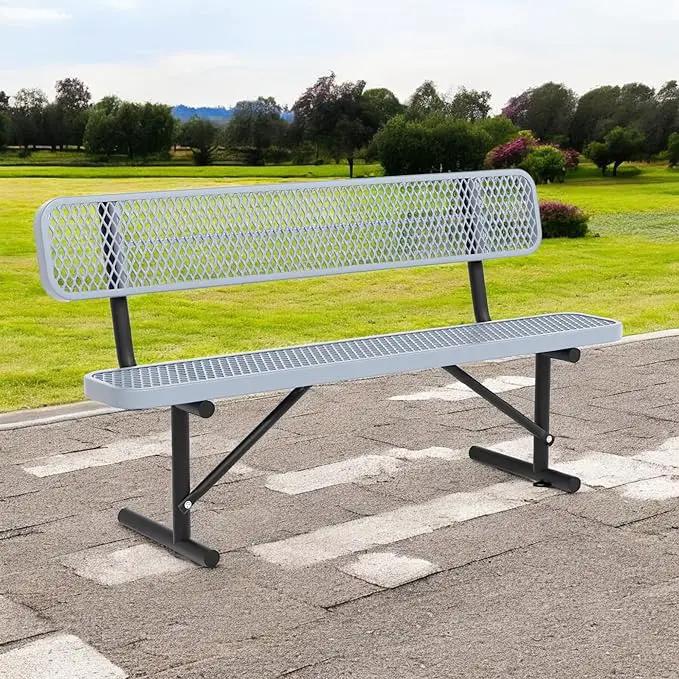 Heavy Duty Park Bench with Back Portable Frame, Outdoor Steel Bench with Backrest, Outdoor Park Bench Expanded Metal Mesh Bench for Lawn, Park, Deck, Garden, Patio, Porch, Black (Gray, 6FT) by GreenHaven Gardens