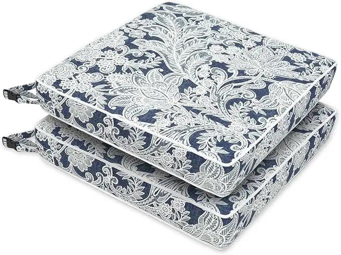 LVTXIII Patio Chair Cushions 19"x19"x3", Water-Repellent Outdoor Seat Cushions for Patio Furniture, Square Chair Pads with Ties for Home Garden Decoration, Set of 2, Damask Lapis by GreenHaven Gardens