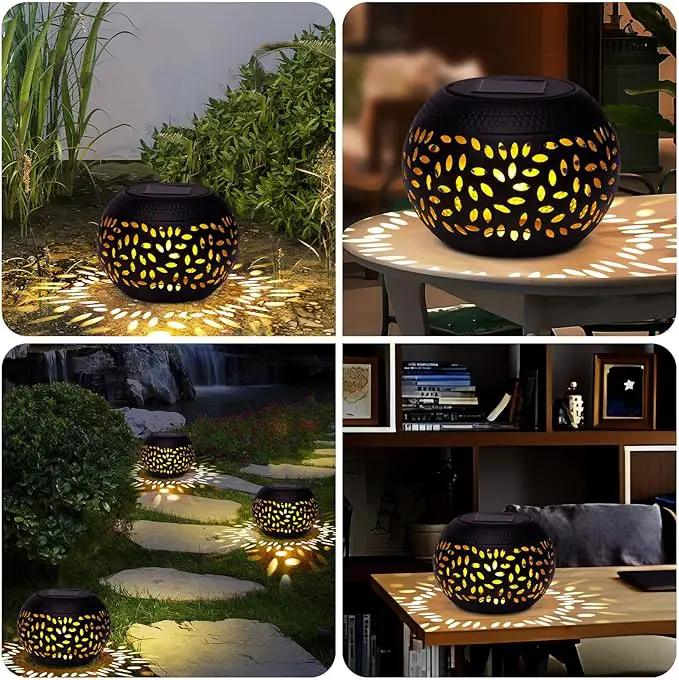 Solar Lantern Outdoor Table Light, 2 Pack Waterproof Decor, Hollow Out Retro Black Metal Patio Lights, Yard Porch Garden Balcony Indoor Desk Bedroom Tabletop Decorations by GreenHaven Gardens