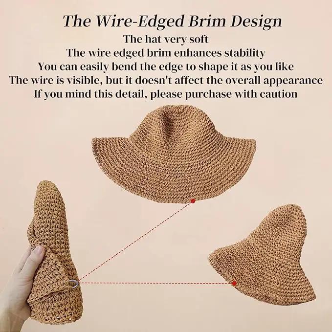 Floppy Big Beach Straw Hats for Women Foldable Summer Wide Brim Packable Sun Hat Womens Travel Straw Fedora Hat by GreenHaven Gardens