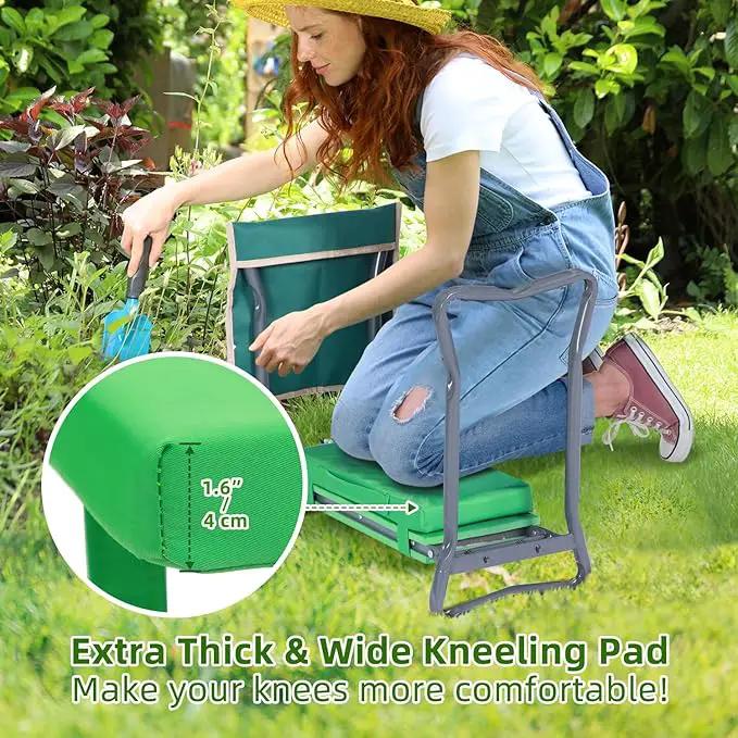 Ohuhu Garden Kneeler and Seat: Upgraded Widened Gardening Stool with Detachable Soft Kneeling Pad, Foldable Garden Bench Heavy Duty with Large Tools Bag and Pouch, Gifts for Women Men Seniors Gardener by GreenHaven Gardens