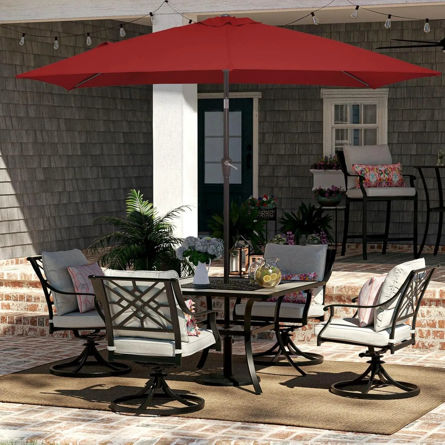 JEAREY 6.5x10 ft Rectangular Patio Umbrellas Outdoor Market Umbrella with Push Button Tilt and Crank, Rectangle Table Umbrella 6 Sturdy Ribs UV Protection for Pool Garden Backyard Deck, Red by GreenHaven Gardens