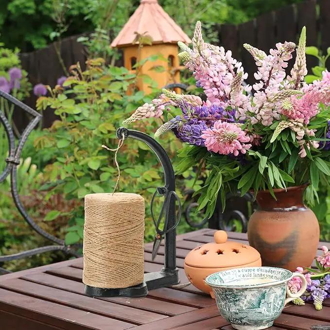 Sungmor Cast Iron Garden Twine Holder Set - 1300ft. Natural Jute Twine String & Rope Rack & Scissors - Decorative & Practical Home Arts Crafts Tools for Picture Display Gift Wrapping Packing Gardening by GreenHaven Gardens