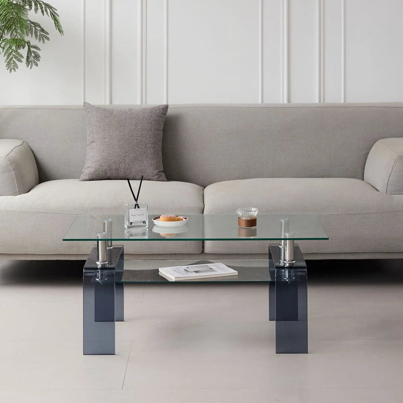 Modern Tempered Glass Coffee Table With 2 Tier Storage For Living Room by Unique Piece Furniture