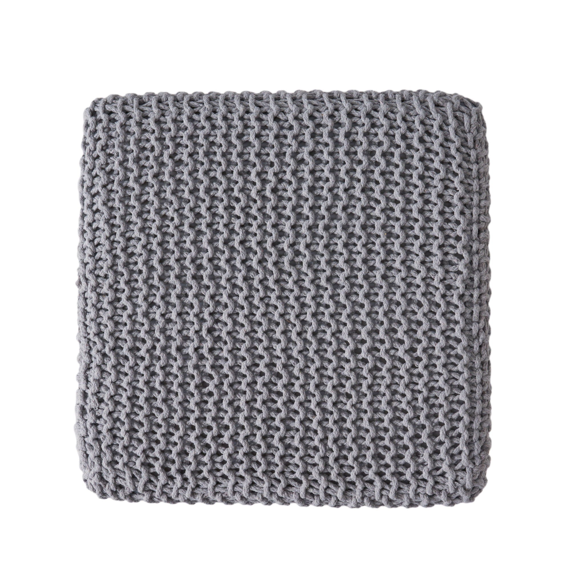 Chabani - Indoor Modern Knitted Fabric Cube Pouf Ottoman - Light Gray by HouseOfZazla