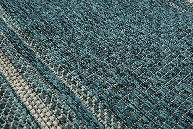 Unique Loom Outdoor Border Collection Area Rug - Soft Border (2'x 6' 1" Runner, Teal/ Ivory) by GreenHaven Gardens