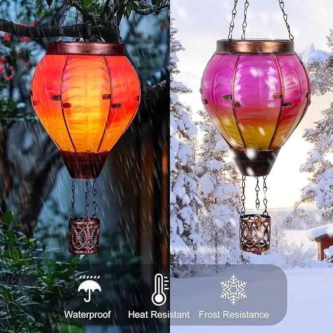 Hot Air Balloon Solar Lantern with Flickering Flame Light Outdoor Solar Hanging Lights Waterproof for Garden Yard Farmhouse Patio Pathway Outside Decoration, Pink&Orange by GreenHaven Gardens