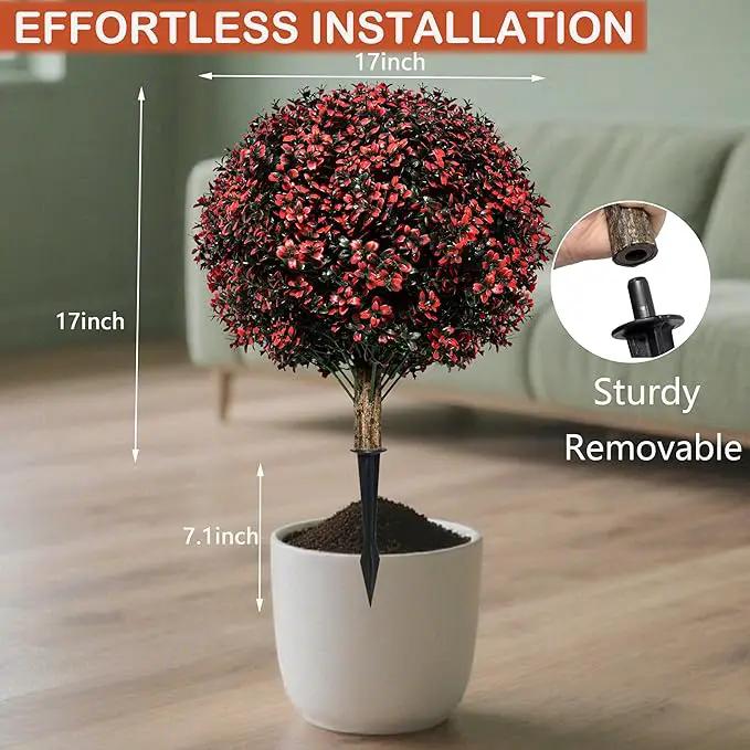 Fall Artificial Topiary Ball Boxwood Tree Outdoor with Spike,Set of 2 Large Faux Shrubs Bushes for Outdoor Planter,UV Resistant Autumn Fake Boxwood Plants for Potted Porch Indoor 24" by GreenHaven Gardens