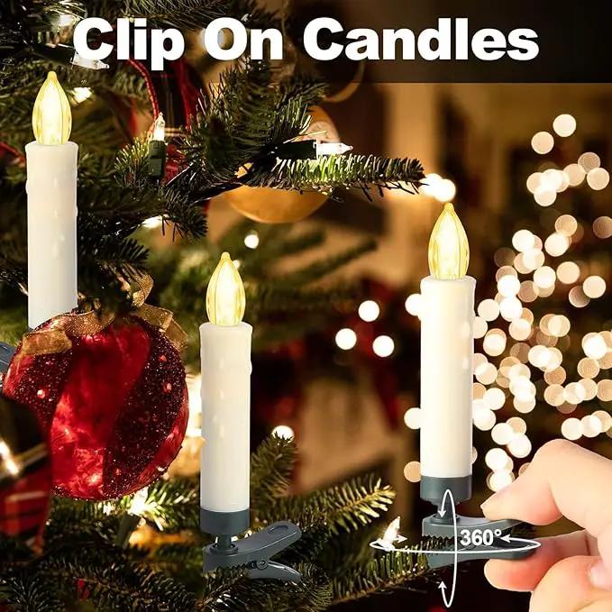 LED Christmas Candles, Flickering Clip on Candles for Christmas Tree, Battery Operated with Remote Timer, Warm White Light, Flameless Taper Candles for Home Christmas Decor, Set of 20 by GreenHaven Gardens