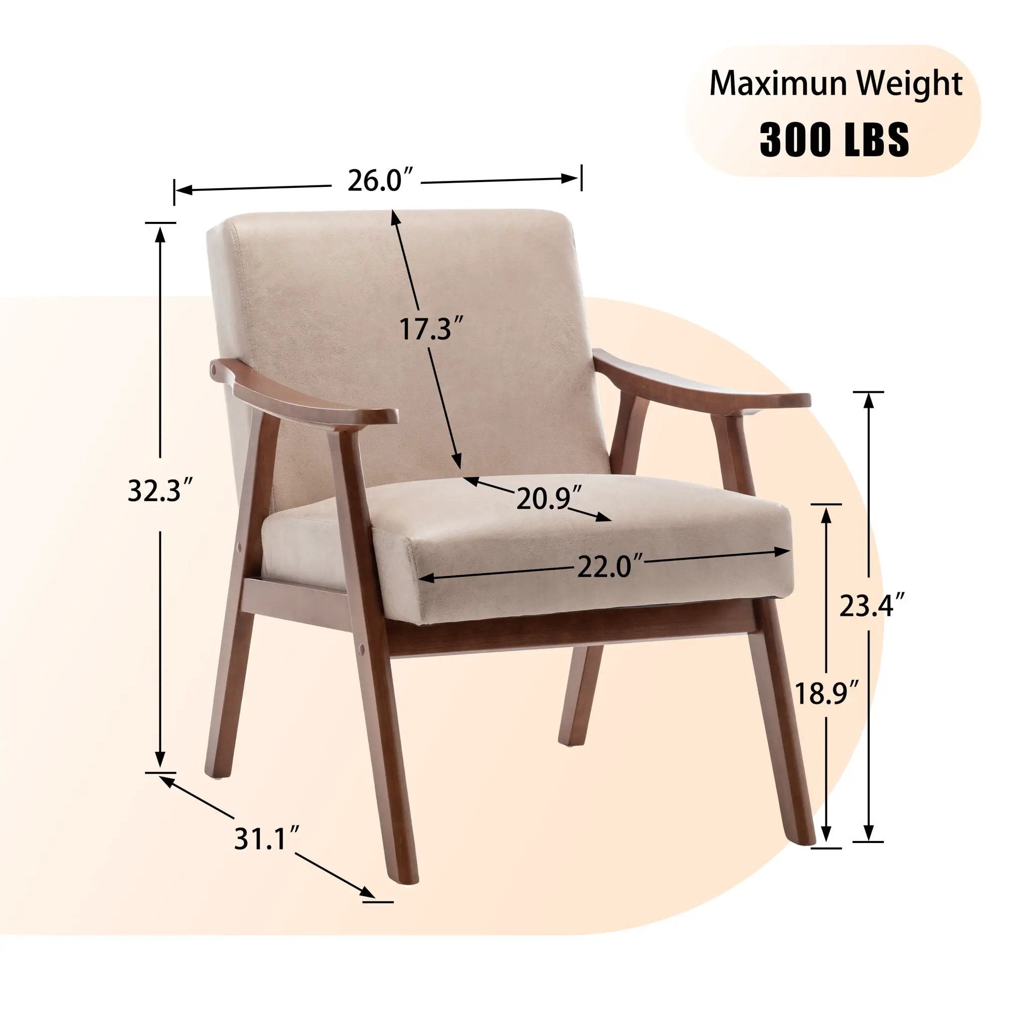 Mid Century Modern Accent Chair With Solid Wood Frame And Extra Thick Backrest by HouseOfZazla