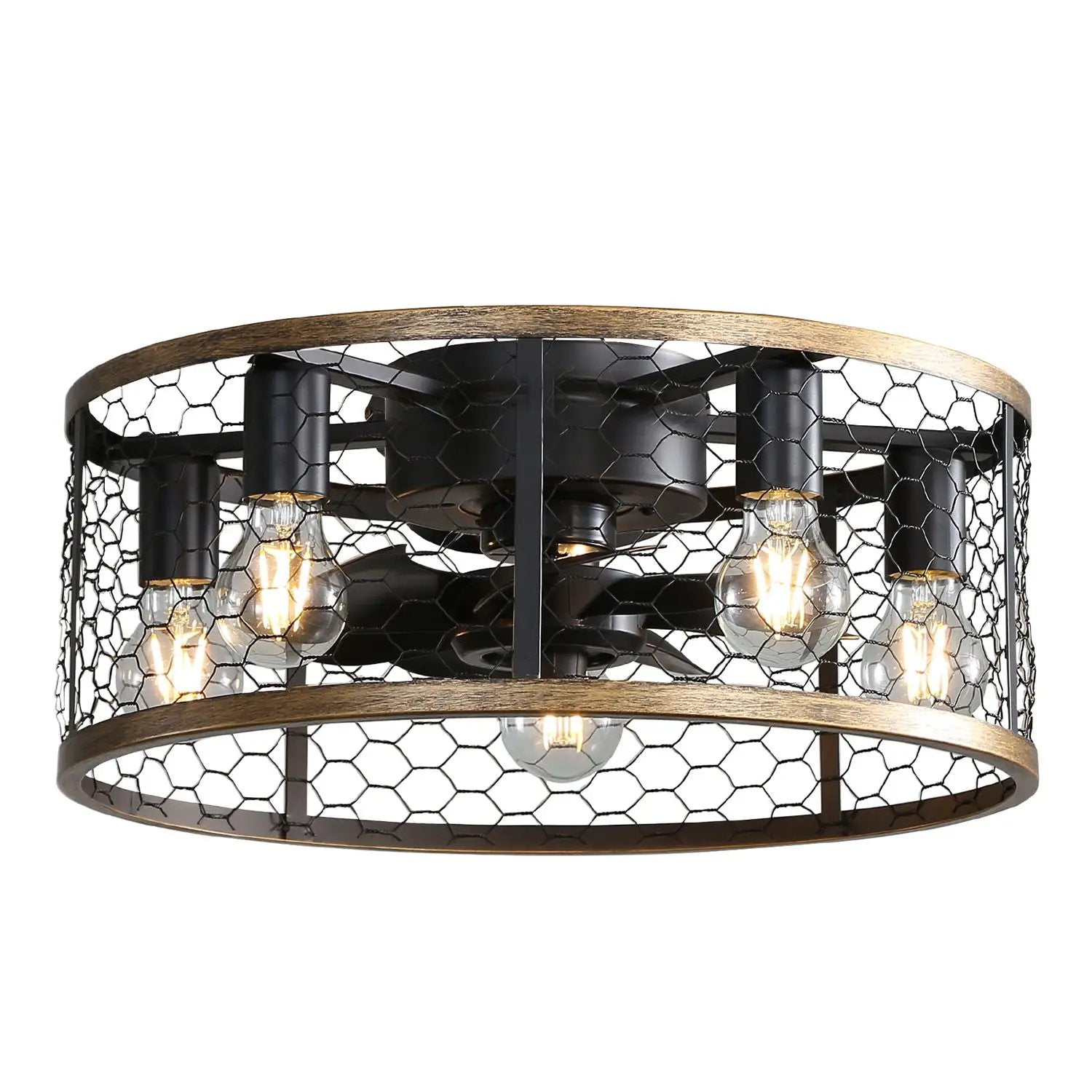20" Industrial Caged Ceiling Fan, With 7 - ABS Blades Remote Control Reversible DC Motor, Small Flush Mount Ceiling Fan For Farmhouse - Black by Unique Piece Furniture