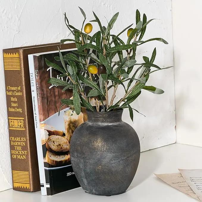 SIDUCAL Ceramic Decorative Flower Vase | 6 Inch Pottery Rustic Farmhouse | Boho | Terracotta Vase for Home Decor, Table, Living Room, Bathroom, Shelf, Mantel Decoration, Bronze by GreenHaven Gardens