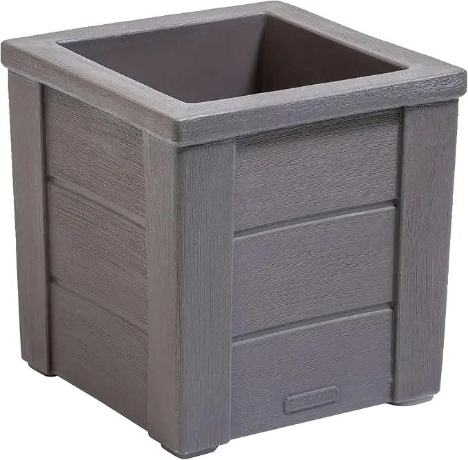 Step2 Lakewood Square Planter, Large Planters for Outdoor Plants, Gardening and Flower Pot for Patio or Porch, Efficient Drainage, Durable Plastic, Dark Cedar, 1-Pack by GreenHaven Gardens