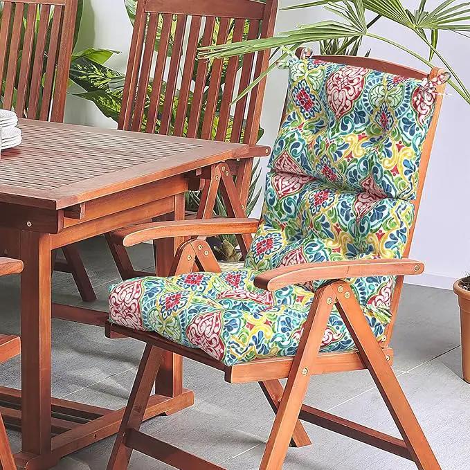 LVTXIII Outdoor Seat/Back Chair Cushion Patio Tufted High Back Cushion, Seasonal Replacement Rocking Chair Cushion with Ties, 22” W x 20D”, Set of 2, Damask Red by GreenHaven Gardens