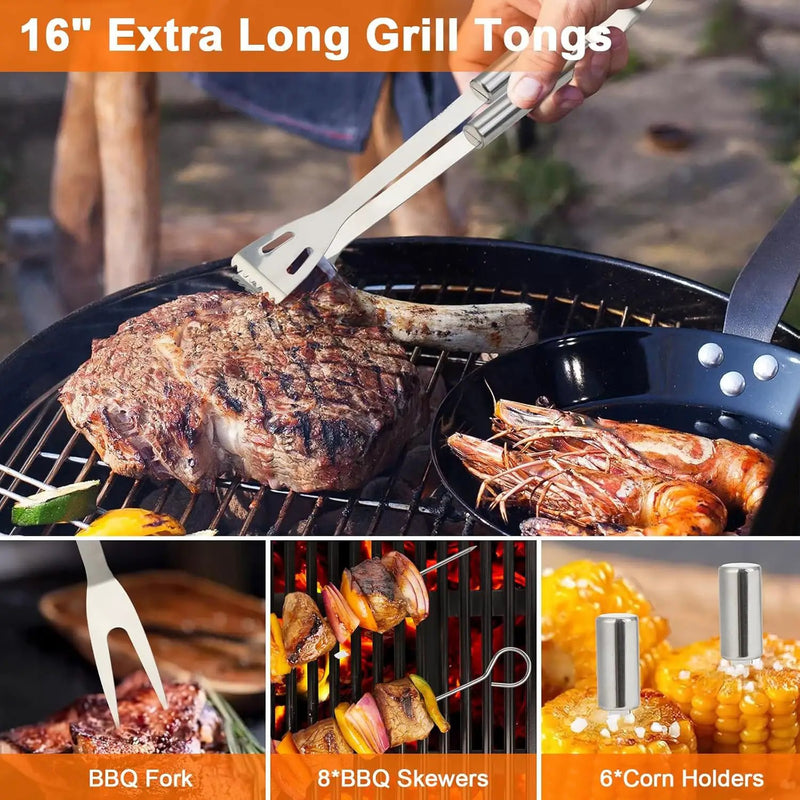 Anpro Grilling Accessories Grill Kit- Grill Set, Grilling Utensil Set, BBQ Accessories, BBQ Kit, BBQ Grill Tools, Grilling Gifts for Father's Day, Smoker, Camping, Kitchen,21 PCS-Standard Silver by GreenHaven Gardens