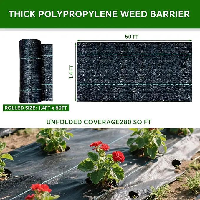 Weed Barrier Landscape Fabric Heavy Duty,3.2 OZ Premium Garden Weed Blocker Fabric for Weed Control, Plastic Ground Cover with Woven Weed Cloth,Durable Landscaping Fabric (1.4ft x 50ft) by GreenHaven Gardens