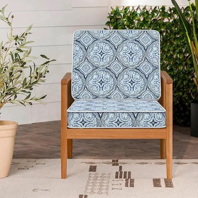 LVTXIII Patio Chair Cushions 22"x22"x3", Water-Repellent Outdoor Seat Cushions for Patio Furniture, Square Chair Pads with Ties for Home Garden Decoration, Set of 2, Medallion Blue by GreenHaven Gardens